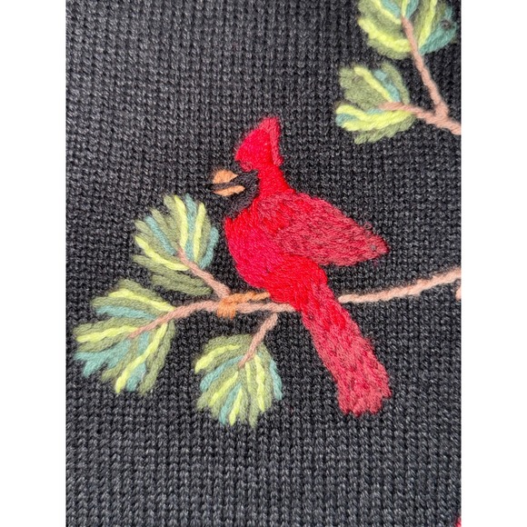 Coldwater Creek Cardinal Embroidered Sweater Women's Large Black Ramie Cotton - Picture 7 of 12